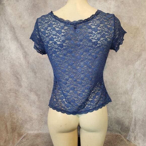 Victoria's Secret Lace Short Sleeve Top in Blue Size Medium‎ - Picture 4 of 5